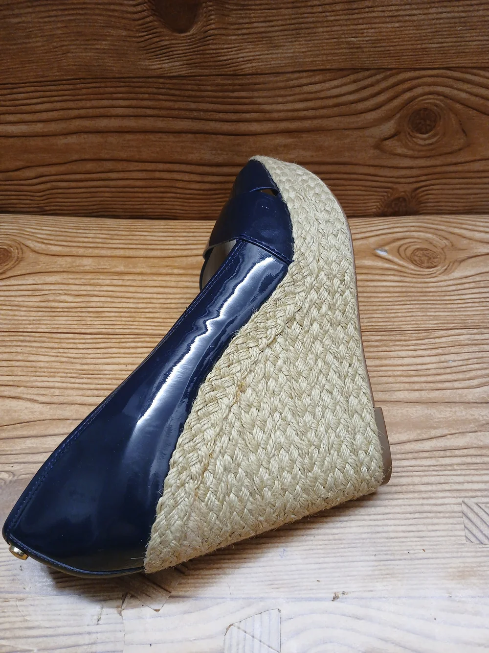 Michael Kors Navy Patent Wedge Peep-Toe Espadrille